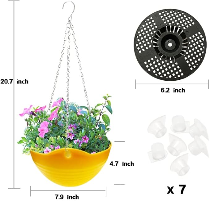 7 Pack 8 Inch Plastic Self-Watering Hanging Planters,Colorful Garden Flower Plant Pot Container,Hanging Plant Baskets with Drainer and Chain for Indoor Outdoor Use,7 Colors