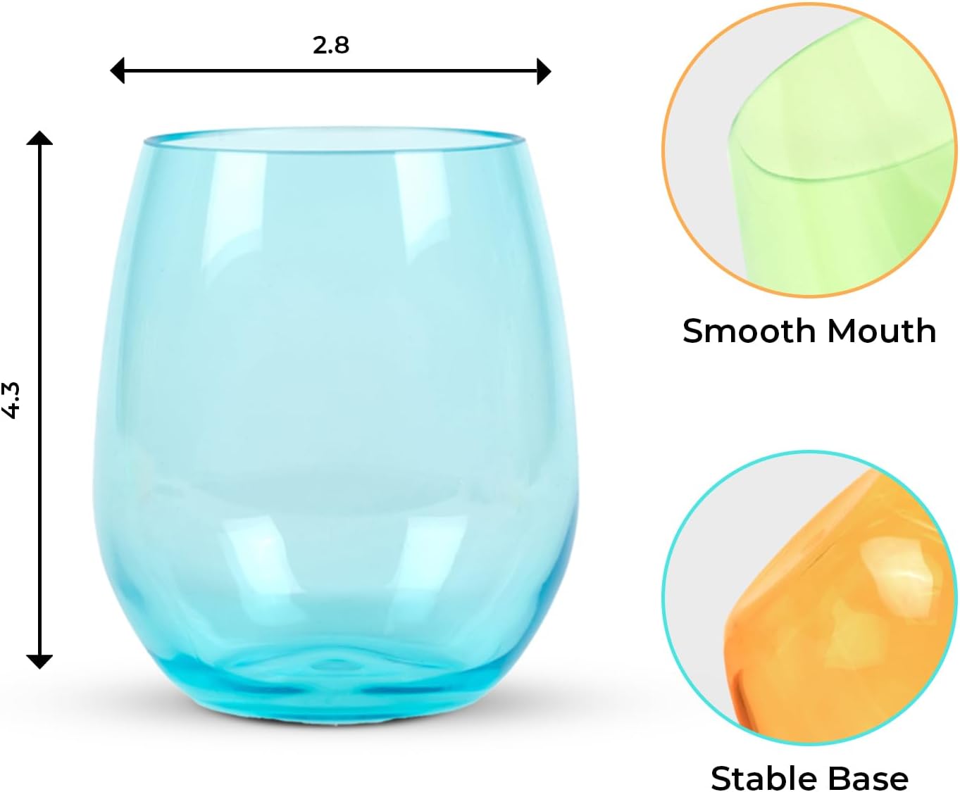 Acrylic Colored Wine Glasses Set of 6 BPA-Free Plastic, Tritan & acrylic Stemless wine glasses- Dishwasher Safe Unbreakable Glass for Indoor & Outdoor Plastic Glass for Wine & Water(Bright)