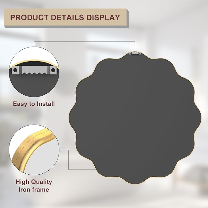 PROHOMEWARE Gold Round Mirror 30 Inch Wavy Bathroom Vanity Mirror Gold Frame Modern Wall Mirror Decorative Wall-Mounte Anti-Rust, Tempered Glass
