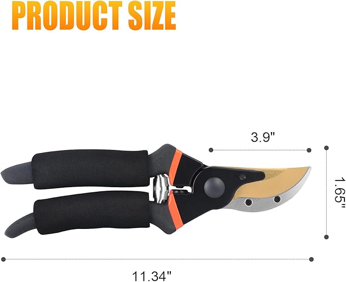 Pruning Shears, Professional SK5 Quality Durable Titanium Plated Rust-Proof Bypass Pruning Shears with Soft Cushion Grip Handle, Hand Pruners, Clippers for Gardening, 8 Inch, LFXP1003B