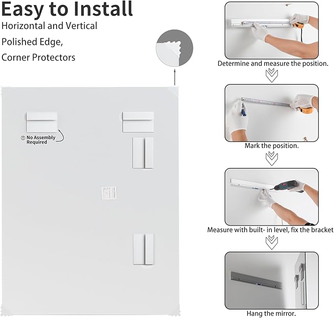 Mirrorons Beveled Mirror, Bathroom Mirrors for Wall 24" x 36", Frameless Rectangle Bathroom Mirror with Beveled Edge, Hangs Horizontally or Vertically, Upgraded Packing