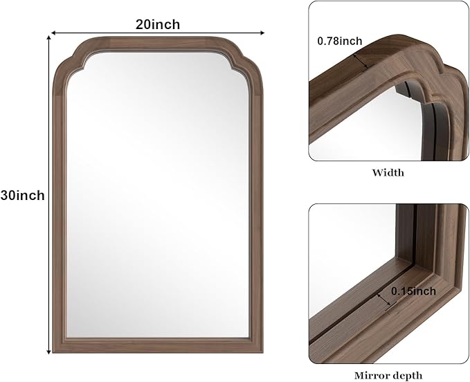 HOMECOOKIN Wood Bathroom Mirrors for Wall Mounted, 20" x 30" Rustic Wood Frame Wall Mirrors Decorative for Living Room or Bedroom Vanity Mirror (WN) B