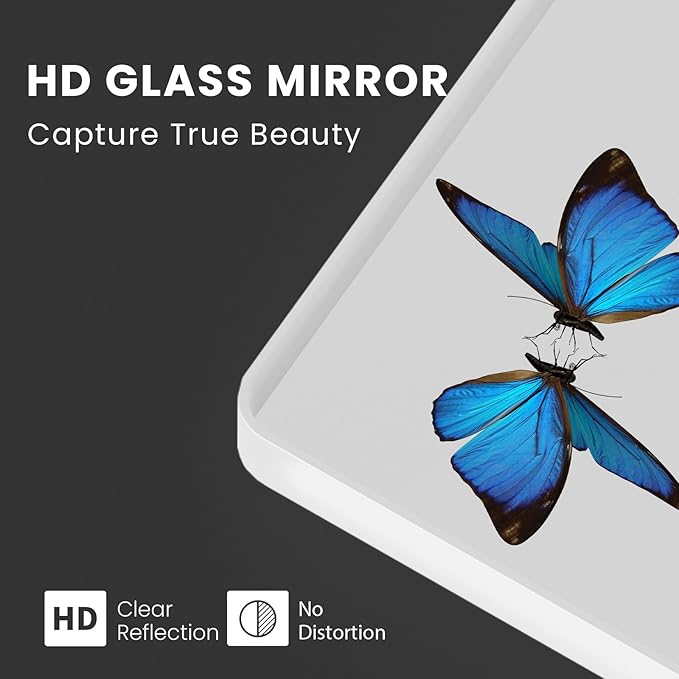 White Bathroom Mirror 60x30 Inch, White Metal Framed Bathroom Mirror for Wall, Rounded Rectangle Matte Bathroom Vanity Mirror, Tempered Glass, Anti-Rust, Horizontal/Vertical