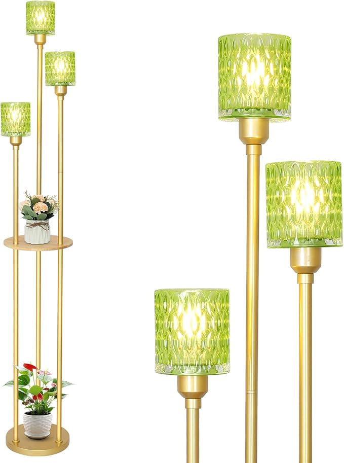 HMVPL MVPL Crystal Floor Lamp with Shelves,Floor Lamps for Living Room (Gold-Green Straight, Glass)