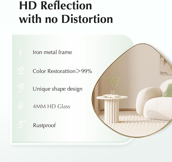 Asymmetrical Wall Mirror Matel Gold Framed Wall Mirror for Living Room Bedroom Bathroom Entryway Wall Decor 32.0" L x 31.5" W ELE-002Gold