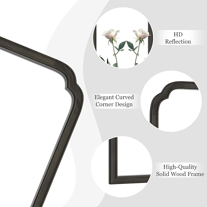 HOMECOOKIN Wood Bathroom Mirrors for Wall Mounted, 20" x 30" Rustic Wood Frame Wall Mirrors Decorative for Living Room or Bedroom Vanity Mirror (Black) B