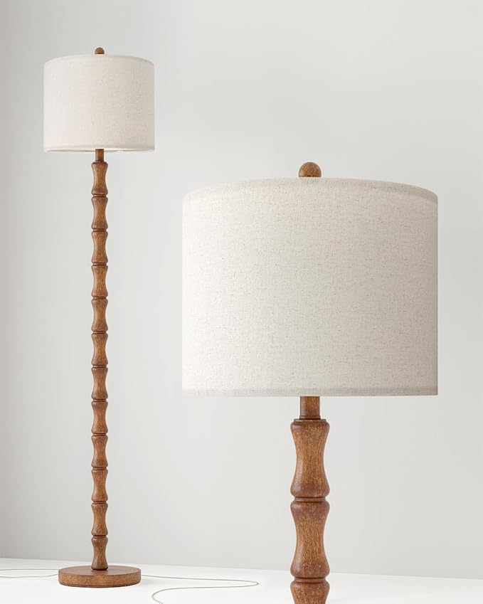 BOBOMOMO 62" Rustic Floor Lamp for Living Room, Retro Farmhouse Floor Lamp Rotary Switch, Resin Standing Lamp for Living Room, Corner, Dining Room, Bedroom, House