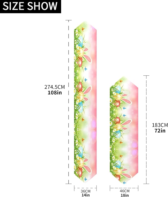 ALAZA Double-Sided Spring Pink Background with Rabbit and Easter Eggs Table Runner 18x72 Inches Long,Table Cloth Runner for Wedding Birthday Party Kitchen Dining Home Everyday Decor