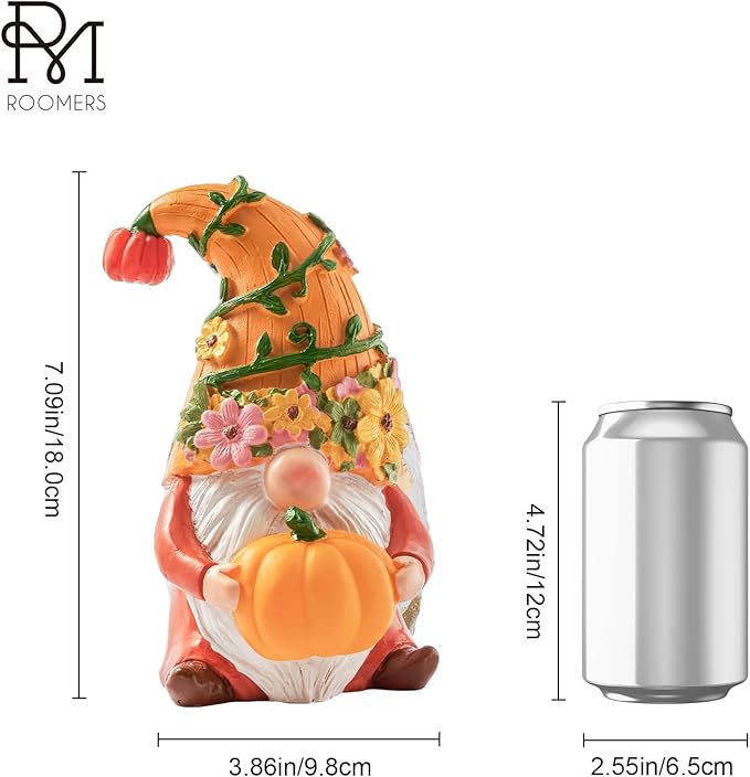 RM ROOMERS Fall Decor Gnome Figurine Decorations with LED Pumpkins, Orange Gnome for Autumn Table Decor, Small Gnome Statue for Table Centerpiece Tiered Tray Thanksgiving Decoration