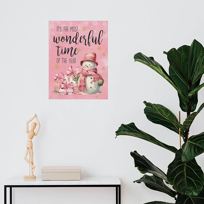 It's The Most Wonderful Time of The Year Christmas Snowman Wall Art,Retro Farmhouse Christmas Decor,Rustic Christmas Winter Pictures Canvas Wall Art Prints for Living Room Bedroom Kitchen 11x14 Inch