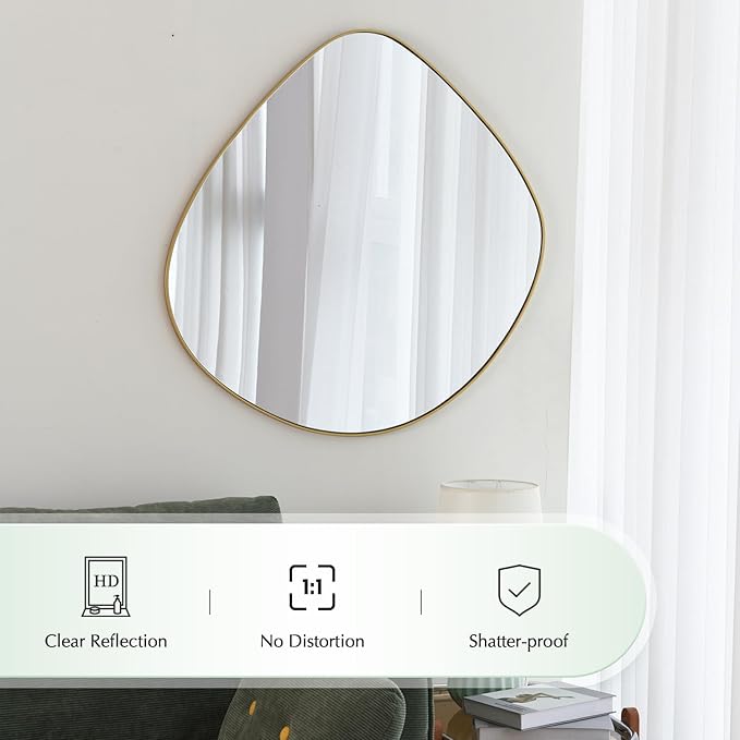 Asymmetrical Wall Mirror Matel Gold Framed Wall Mirror for Living Room Bedroom Bathroom Entryway Wall Decor 32.0" L x 31.5" W ELE-002Gold