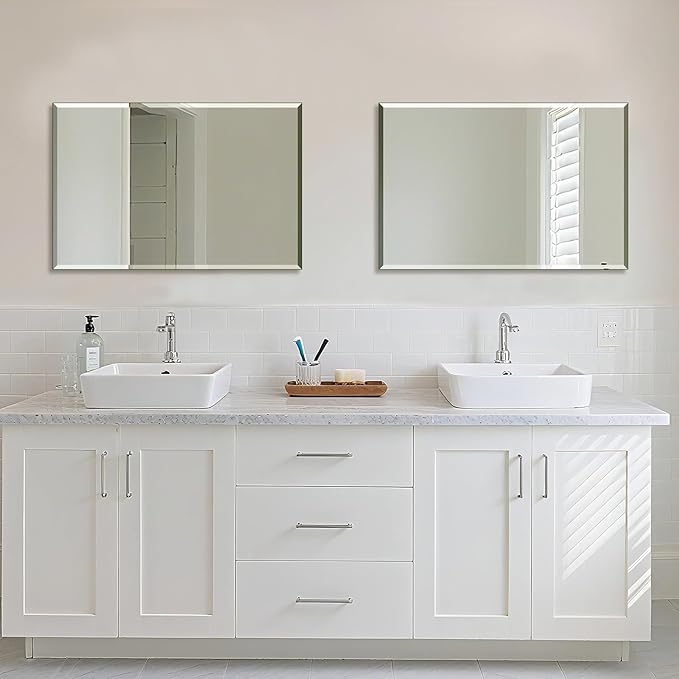 Ruomeng 2-Pack Bathroom Vanity Mirrors for Wall 24" x 36", Frameless Rectangle Mirror with Beveled Edge for Over Sink, Wall Mounted Mirror