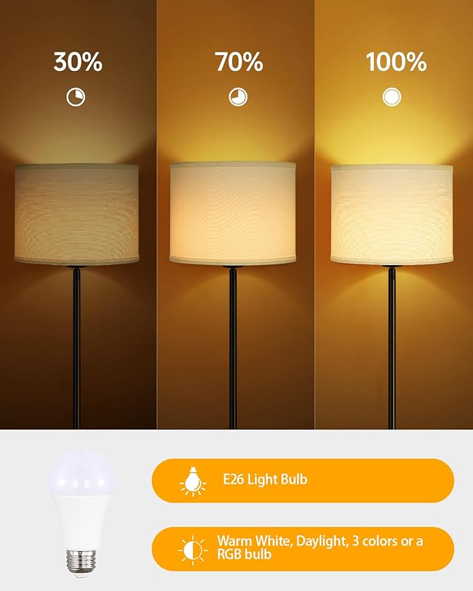 BoostArea Floor Lamps Standing Lamp, Modern 58" Tall Lamp with White Lampshade, Simple Small Pole Lamp for Bedroom, Pedal Switch, Black Small Lamps for Kid Room/Office/Reading Room(E26 Base, NO Bulb)