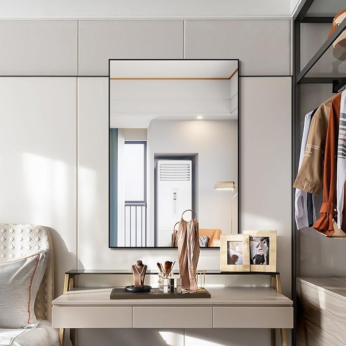 Koonmi Black Mirrors for Wall, 30x40 Inch Bathroom Mirror, Rectangular Wall Mirror for Living Room Bedroom Bathroom, Hangs Horizontally or Vertically