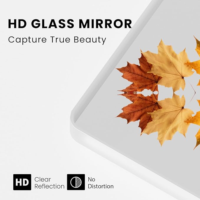 White Bathroom Mirror 48x36 Inch, White Metal Framed Bathroom Mirror for Wall, Rounded Rectangle Matte Bathroom Vanity Mirror, Tempered Glass, Anti-Rust, Horizontal/Vertical