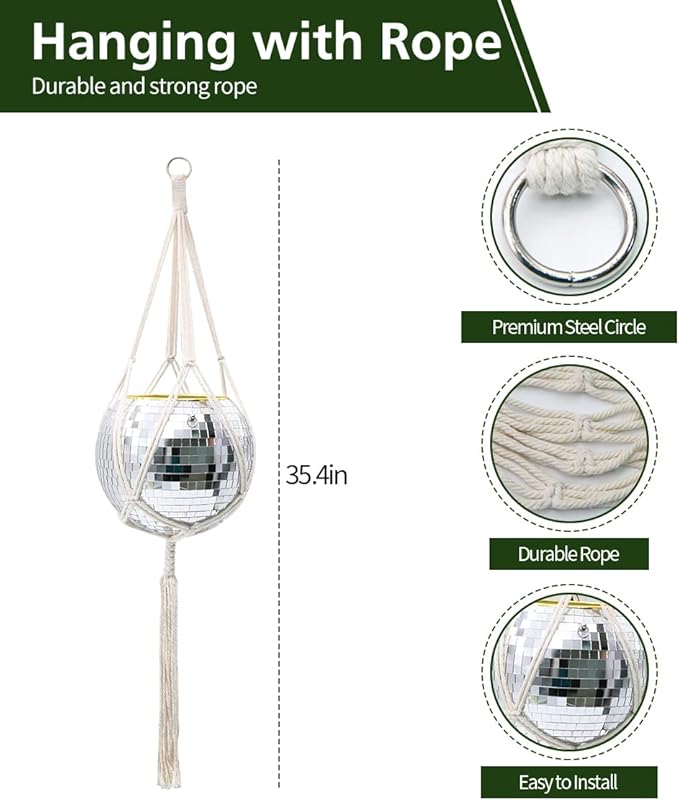 Disco Ball Planter, 8" Silver Disco Ball Planter, Disco Ball Plant Hanger with Hanging Rope, Hanging Chain, Hook, Circle and Extra Mirror Pieces (8" Silver, 1pcs)
