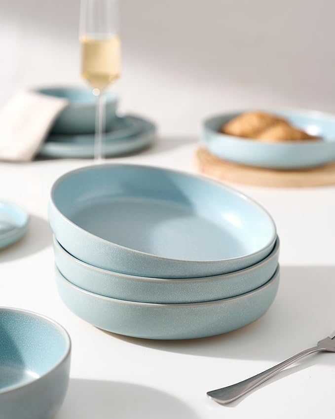 famiware Milkyway 33 oz Bowl Set, Pasta Bowls Set of 6, Salad Bowls Perfect for Your Friend for Housewarming, Thanksgiving, Christmas, Light Blue