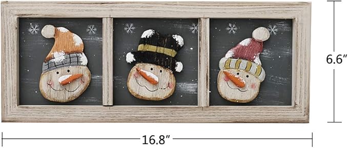 wovorins Wood Christmas Wall Decor Snowman Sign Decorative Hanging Plaque Wooden Merry Xmas Holiday Winter Home Decor Rustic Snowman Ornament Wall Art Home Decoration Indoor