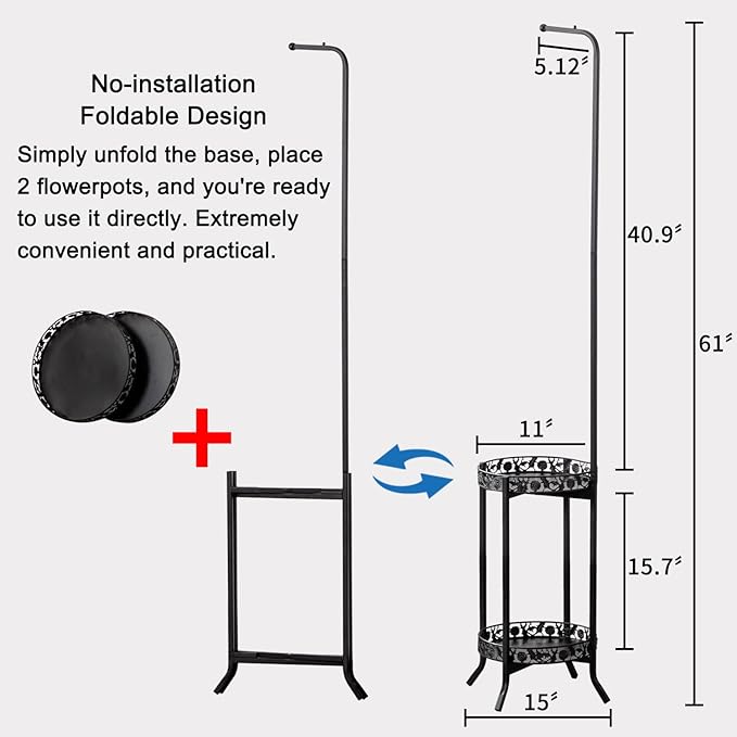 COPREE 2-tier Hanging Plant Stand 2 Pack, Space-Saving Iron Planter Shelves Flower Pot Organizer Rack Multiple Flower Pot Display Holder Shelf Indoor Outdoor Heavy Duty Planter Shelving Unit