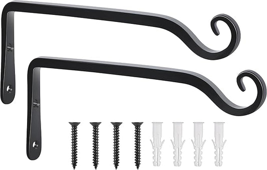 Gtongoko 2 Pack 10 Inch Plant Hangers Outdoor Metal Hanging Plant Bracket Bird Feeder Wall Hooks for Hanging Flower Basket, Wind Chimes, Solar Lanterns, Black