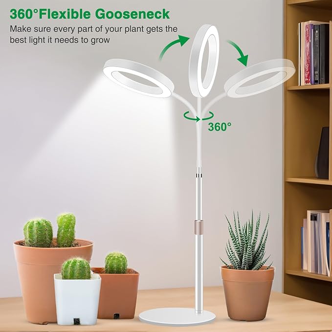 Grow Lights for Indoor Plants, Full Spectrum Desk Plant Light for Growing Small Plant, 80 LED Halo Plant Grow Light with Base, 6/12/16H Timer, 3 Light Modes,Height Adjustable 16.5-24.5"