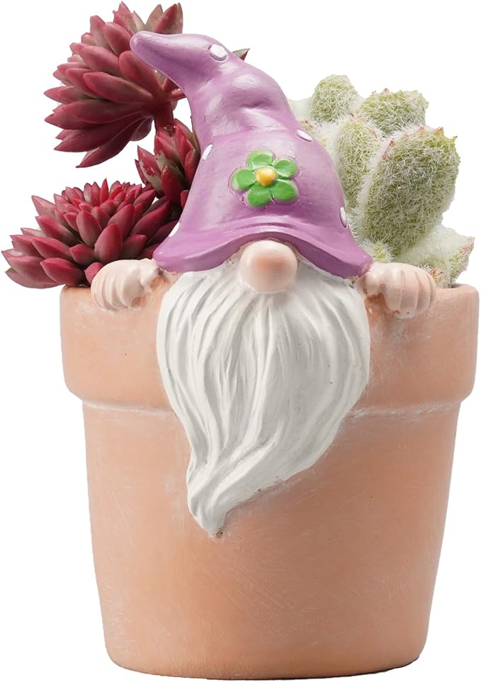 Newman House Studio Spring-Gnomes Flower-Pots Easter Decorations Cactus-Succulents - Easter Decorative Purple Planter Pots Unique Garden Pots with Drainage Hole for Indoor Outdoor 3 x 3.5 x 5 inch