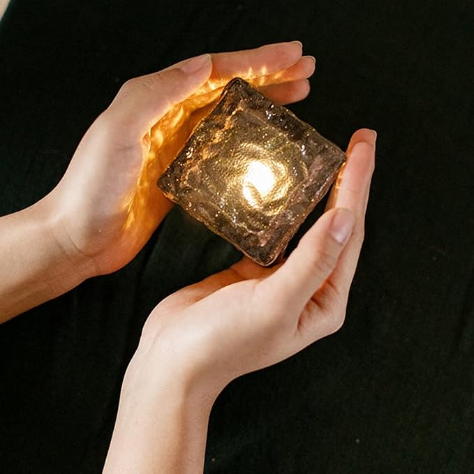 Solar Outdoor Ice Cube Lights for Garden Decoration, 2.8 ”x 2.8” Frosted Acrylic Brick Waterproof Solar Landscape Lights for Tabletop Yard Patio Pathway Decor (Warm White) (4 Pieces)