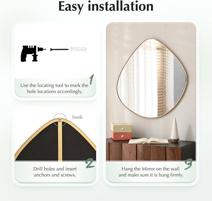 Asymmetrical Wall Mirror Matel Gold Framed Wall Mirror for Living Room Bedroom Bathroom Entryway Wall Decor 32.0" L x 31.5" W ELE-002Gold