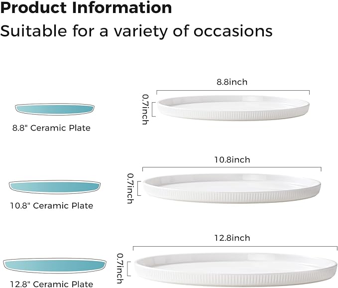 3 Packs Serving Platters, Large Serving Tray, Round Platters for Serving Food, Food Tray for Veggie Fruit Snack Dessert Cheese, White Ceramic Serving Trays for Party, Entertaining, 12.8”/10.8”/8.8”