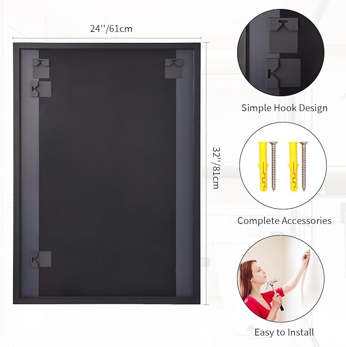 Koonmi Black Rectangle Wall Mirror, 24x32 Inch Bathroom Mirror, Aluminum Frame Vanity Mirror for Entryway, Living Room, Bedroom Bathroom, Hangs Horizontally or Vertically