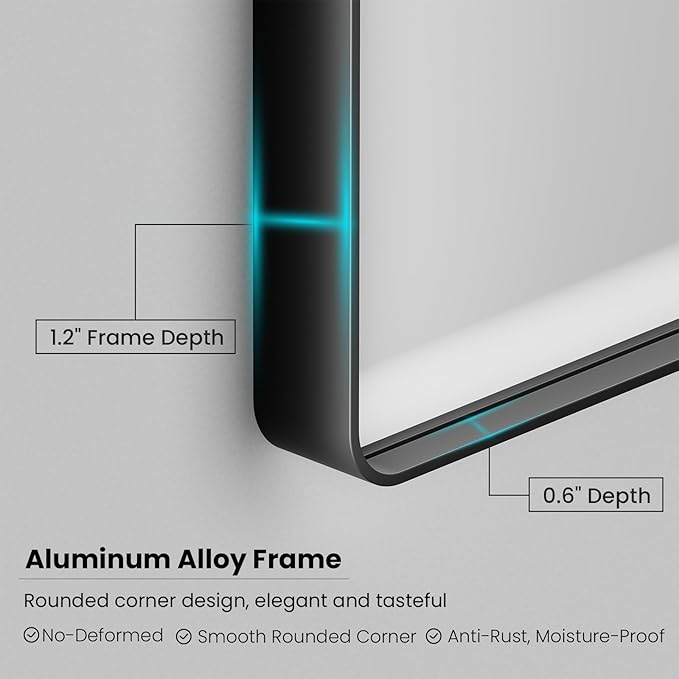 Black Bathroom Mirror 38X38 Inch, Black Metal Framed Mirror for Wall, Rounded Rectangle Matte Bathroom Vanity Mirror with Tempered Glass, Anti-Rust, Horizontal/Vertical