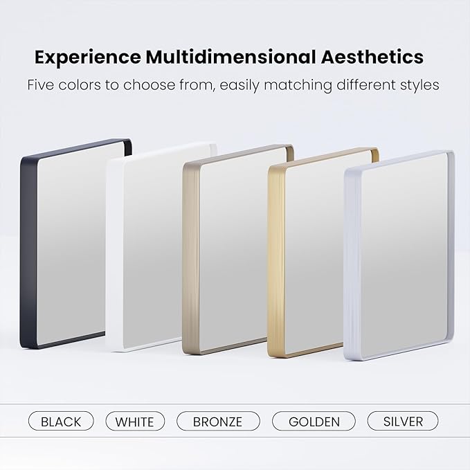 Gold Bathroom Mirror, 48x30 Inch Brushed Gold Metal Frame Mirror for Wall, Rounded Rectangle Bathroom Vanity Mirror, Tempered Glass, Anti-Rust, Horizontal/Vertical