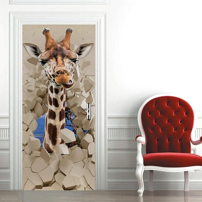 3D Peel & Stick Murals - Giraffe - Self-Adhesive Wallpaper - Removable PVC - Waterproof - Bedroom/Living Room Decoration - 35.4 x 78.7 inch