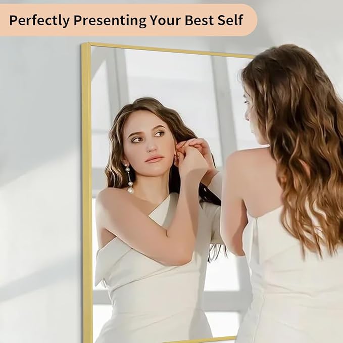 Koonmi Gold Mirrors for Wall, 30x36 Inch Bathroom Mirror, Rectangular Wall Mirror for Living Room Bedroom Bathroom, Hangs Horizontally or Vertically
