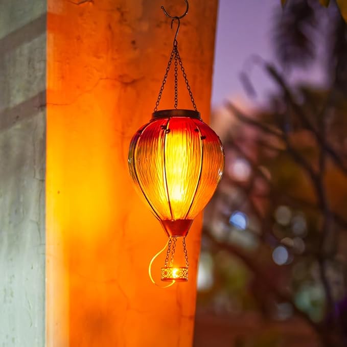 DREAMSOUL Large Hot Air Balloon Solar Lantern with Candle Holder, Hanging Solar Hot Air Balloon Lantern with Flame for Garden Yard Tree Decor