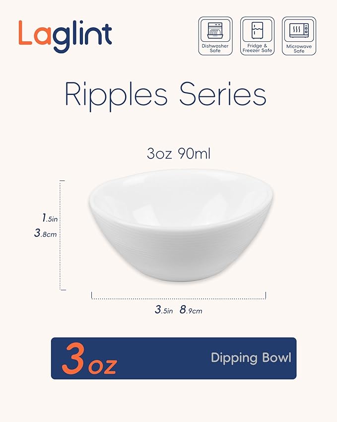 3 OZ White Dipping Bowl Set of 6, Opal Glass Small 3.5 inch Soy Sauce Dish, Mini Serving Pinch Bowls for Condiment Sushi Bread Ketchup BBQ Party