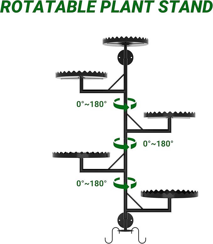 Rotating Window Plant Shelves indoor 5-tier Metal Plant Stand, Wall Plant holder for Multiple Plants indoors, Window Sill Gifts for Small Spaces, Stylish and Functional Indoor Plant Stand Black