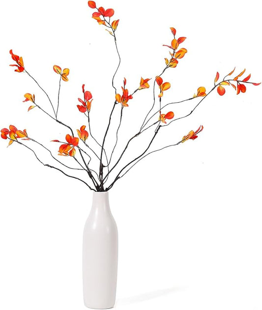 5Pcs Fall Stems Artificial Ficus Branches with Vases,Fall Faux Eucalyptus Stems in Flower Vase,Yellow Fake Plant leaves for Thanksgiving Autumn Home Bedroom Decor Centerpiece Table Decoration