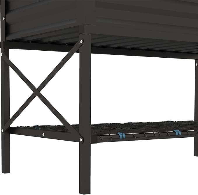 Outsunny Raised Garden Bed with Galvanized Steel Frame, Storage Shelf and Bed Liner, Elevated Planter Box with Legs for Vegetables, Flowers, Herbs, Black