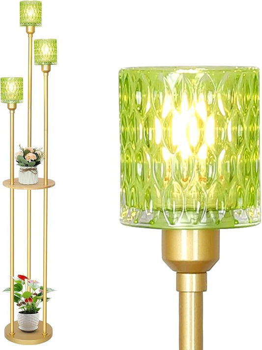 HMVPL MVPL Crystal Floor Lamp with Shelves,Floor Lamps for Living Room (Gold-Green Straight, Glass)