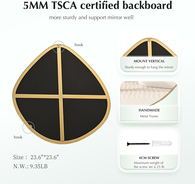 Asymmetrical Wall Mirror Matel Gold Framed Wall Mirror for Living Room Bedroom Bathroom Entryway Wall Decor 23.6" L x 23.6" W ELE-004Gold