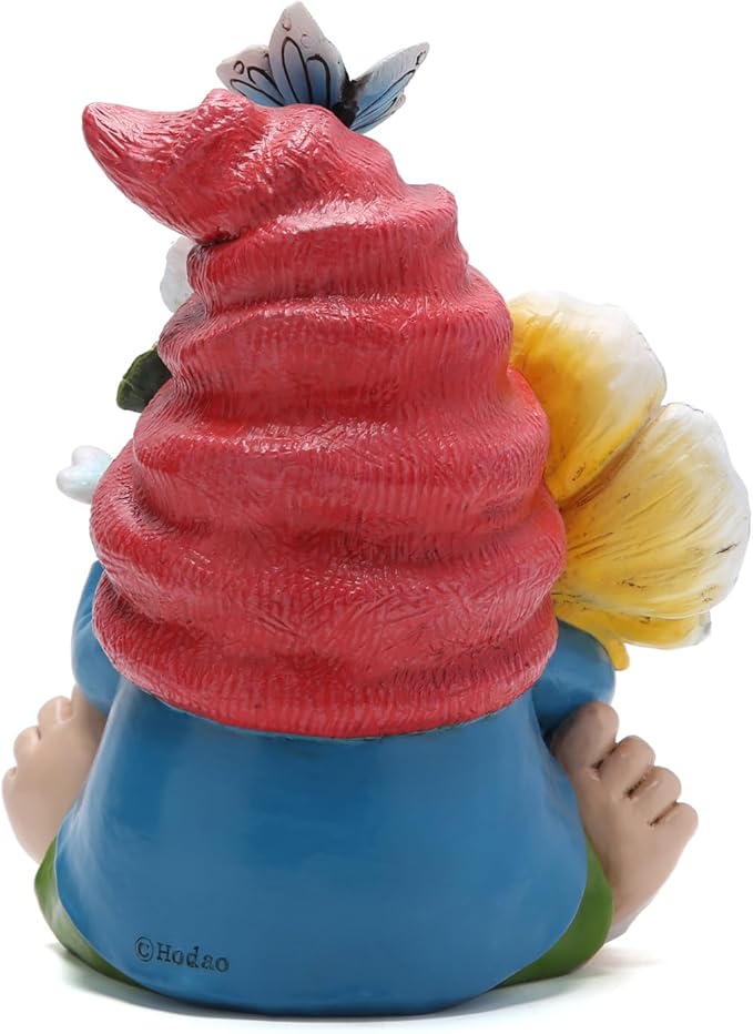 Hodao Gnome Figurine Decorations Indoor Home Decor Butterfly Bee Seven Star Ladybug - Dancing Spring Petal Gnome - Summer Garden Patio Gnome Sculpture Decorations (Flower gnome)