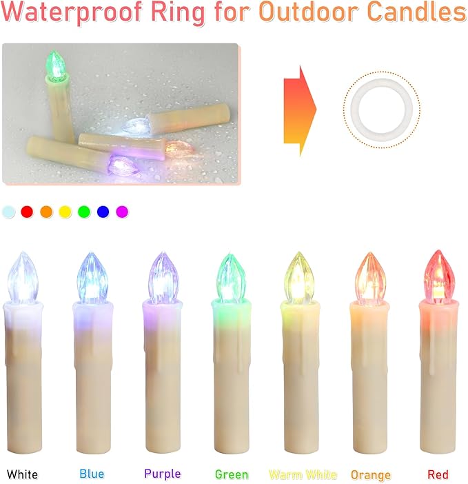 Colorful Christmas Tree Candle Lights Battery Powered Remote Control LED Taper Candles with Clips Electric Fake Candles for Halloween Garden Holiday Wedding Parties Decor (30 PCS,Colorful)