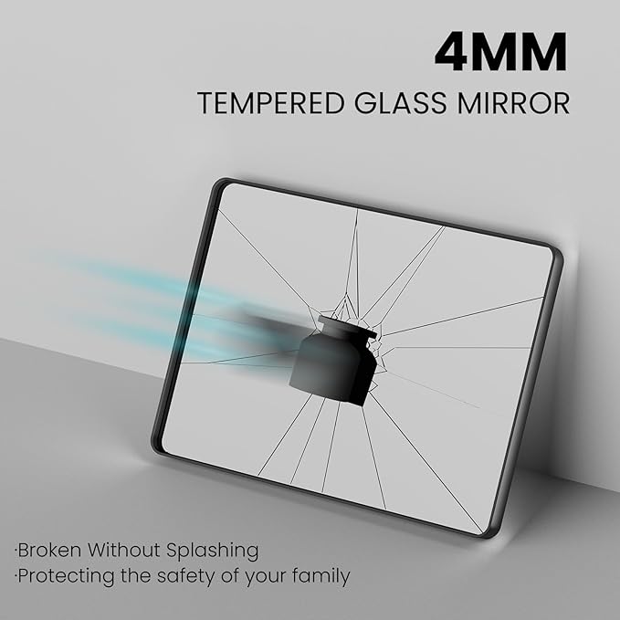 Brushed Nickel Bathroom Mirror 38x38 Inch, Brushed Silver Metal Frame Mirror Wall Mounted, Rounded Bathroom Vanity Mirror, Tempered Glass, Anti-Rust, Horizontal/Vertical