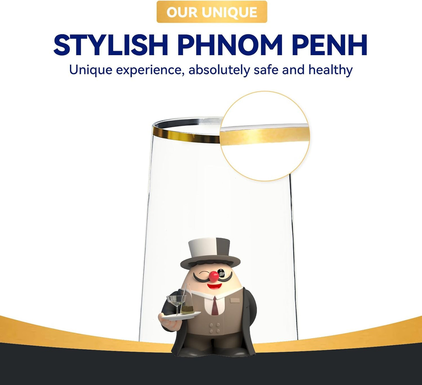 JOLLY CHEF 24 Pack Stemless Plastic Champagne Flutes Disposable 9 Oz Gold Rim Clear Plastic Toasting Glasses Shatterproof Recyclable