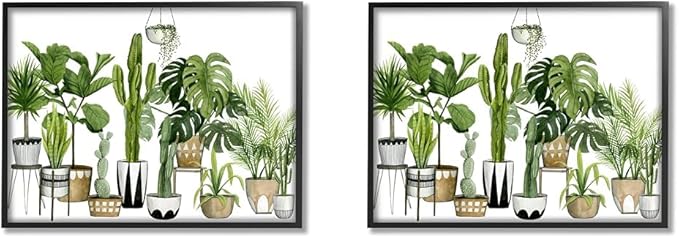 Stupell Industries Boho Plant Scene with Cacti and Succulents in Geometric Pots Watercolor Framed Giclee Art Design By Artist Grace Popp (Pack of 2)