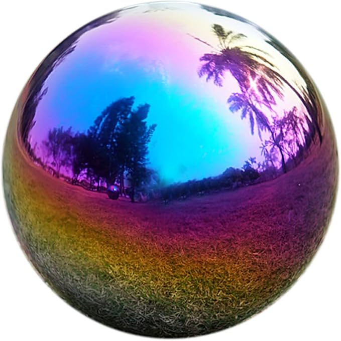 Nerien Gazing Ball, Stainless Steel Garden Mirror Globe, Polished Ornament Sphere, Hollow Floating Reflective Hemisphere, for Home Outdoor Pond Housewarming Swimming Pool Decoration, Rainbow, 5Pcs Mix
