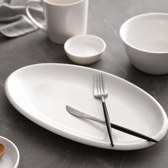 DOWAN 14" Serving Platters for Entertaining, Oval White Serving Plates, Party Serving Trays and Platters Oven Safe, Porcelain Dinner Serving Tray Serving Dishes for Meat, Set of 2