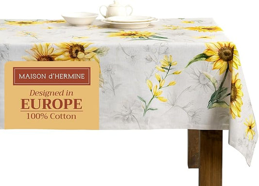Maison d' Hermine Table Cloth Rectangle Table 100% Cotton 60 x 108 Inches Tablecloth Reusable Decorative Everyday Use for Dining Room, Farmhouse, Home, Party, Festive & Wedding Spring Summer - Candice