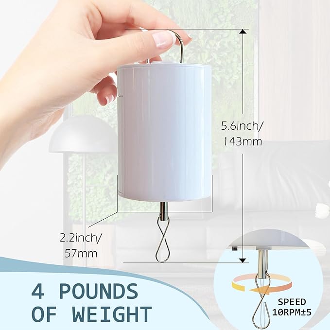 Wind Spinner Motor with Remote Controller,Mobile Battery Operated Motor Hanging Display Motor for Hanging Christmas Ornament Rotating Mirror Ball Baby Crib Wind Chimes Spiral -10 RPM